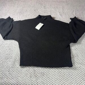 Line and Dot Women's Black Ribbed Mock Neck Balloon‎ Sleeve Sweater Small NWT